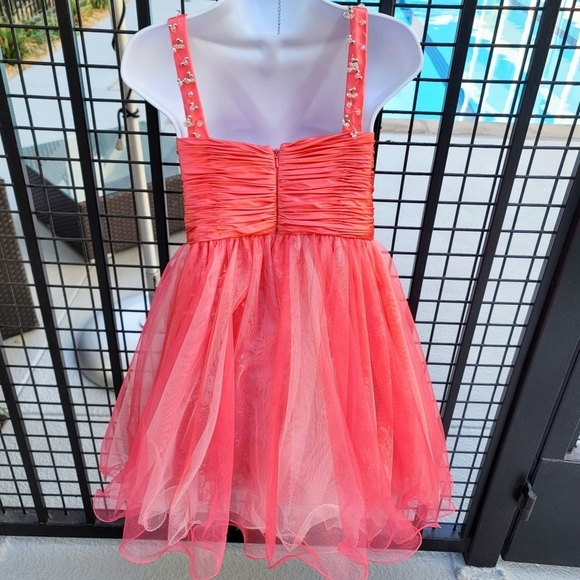 Sherri Hill ✦ Coral Tulle Dress Girls 12 ✦ Beaded Straps Jeweled Brooch Pageant - Picture 5 of 17